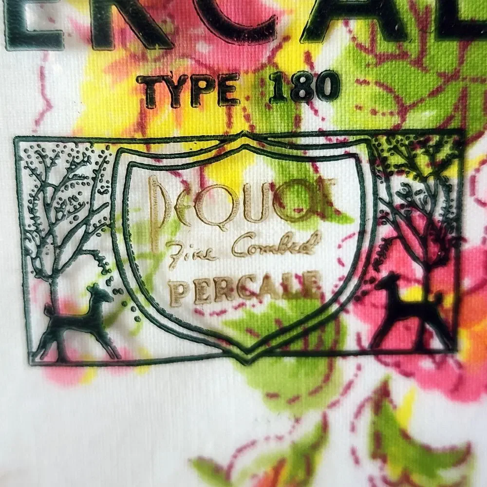 FLAW PEQUOT Double Flat Sheet 81x108 Fine Combed Percale Cotton Deer Floral VTG